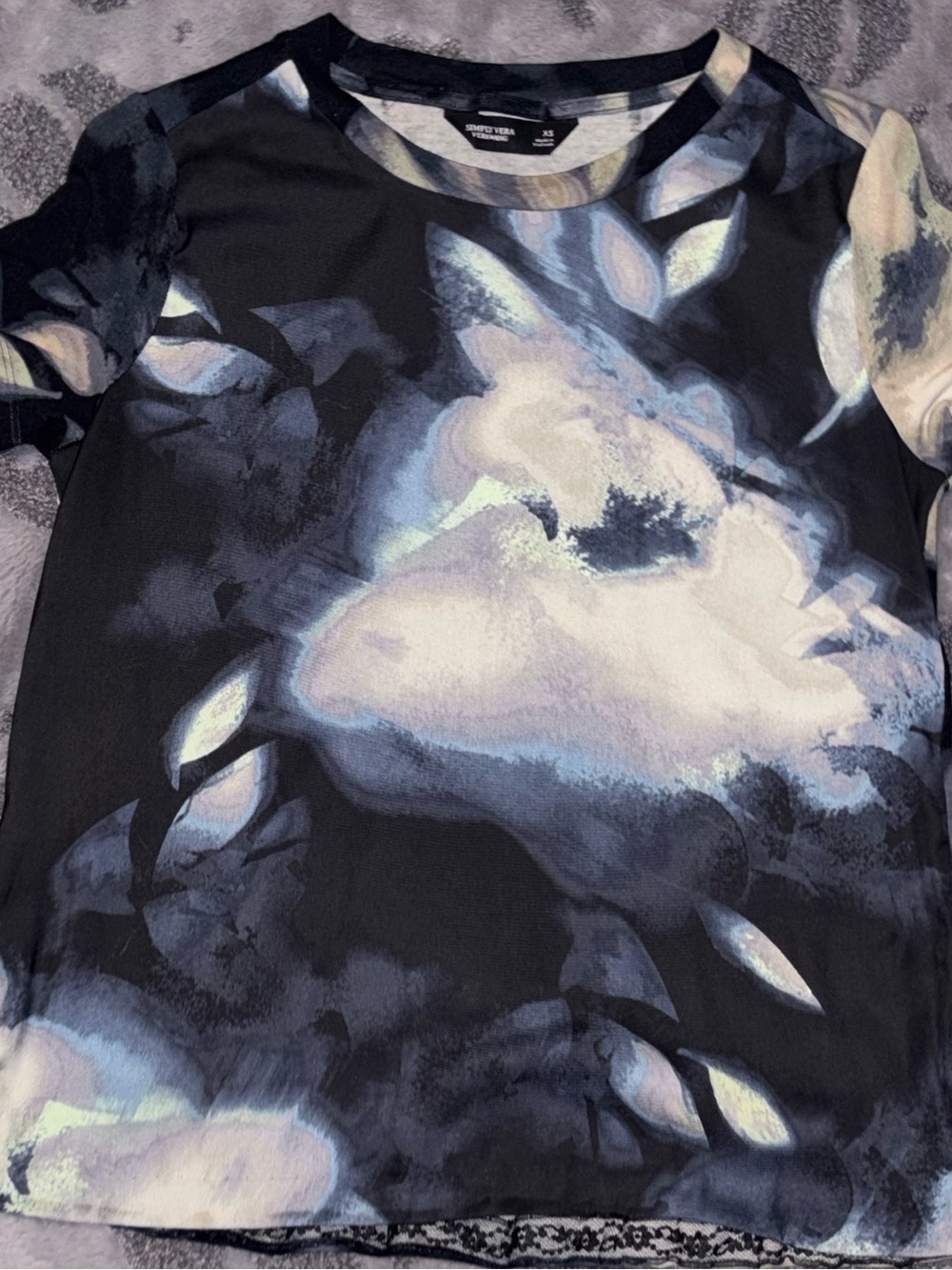 Simply Vera Vera Wang Blue Floral-Print Women’s Top ~xs~